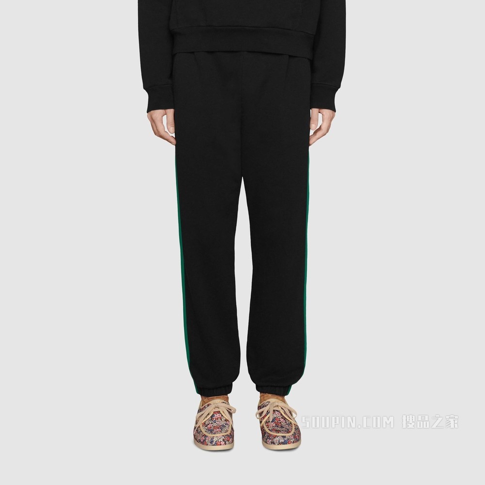 The North Face x Gucci联名系列织带印花棉质慢跑长裤 黑色