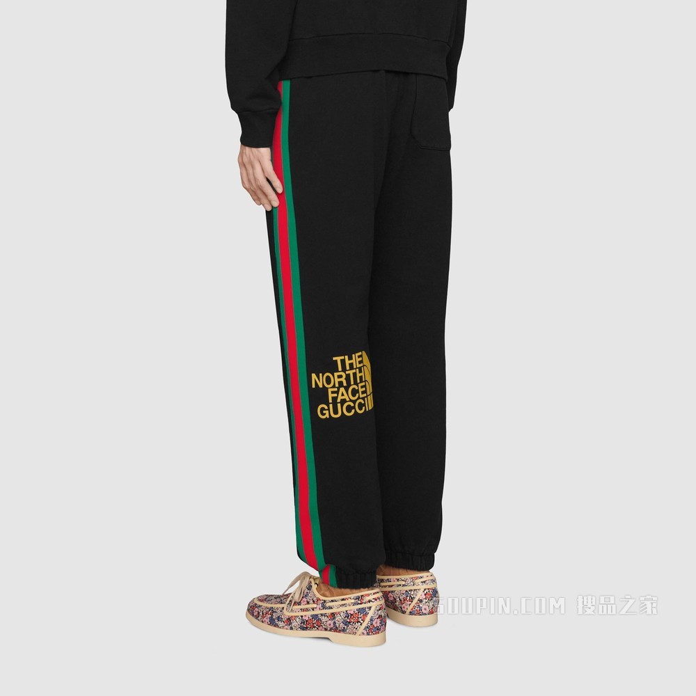 The North Face x Gucci联名系列织带印花棉质慢跑长裤 黑色