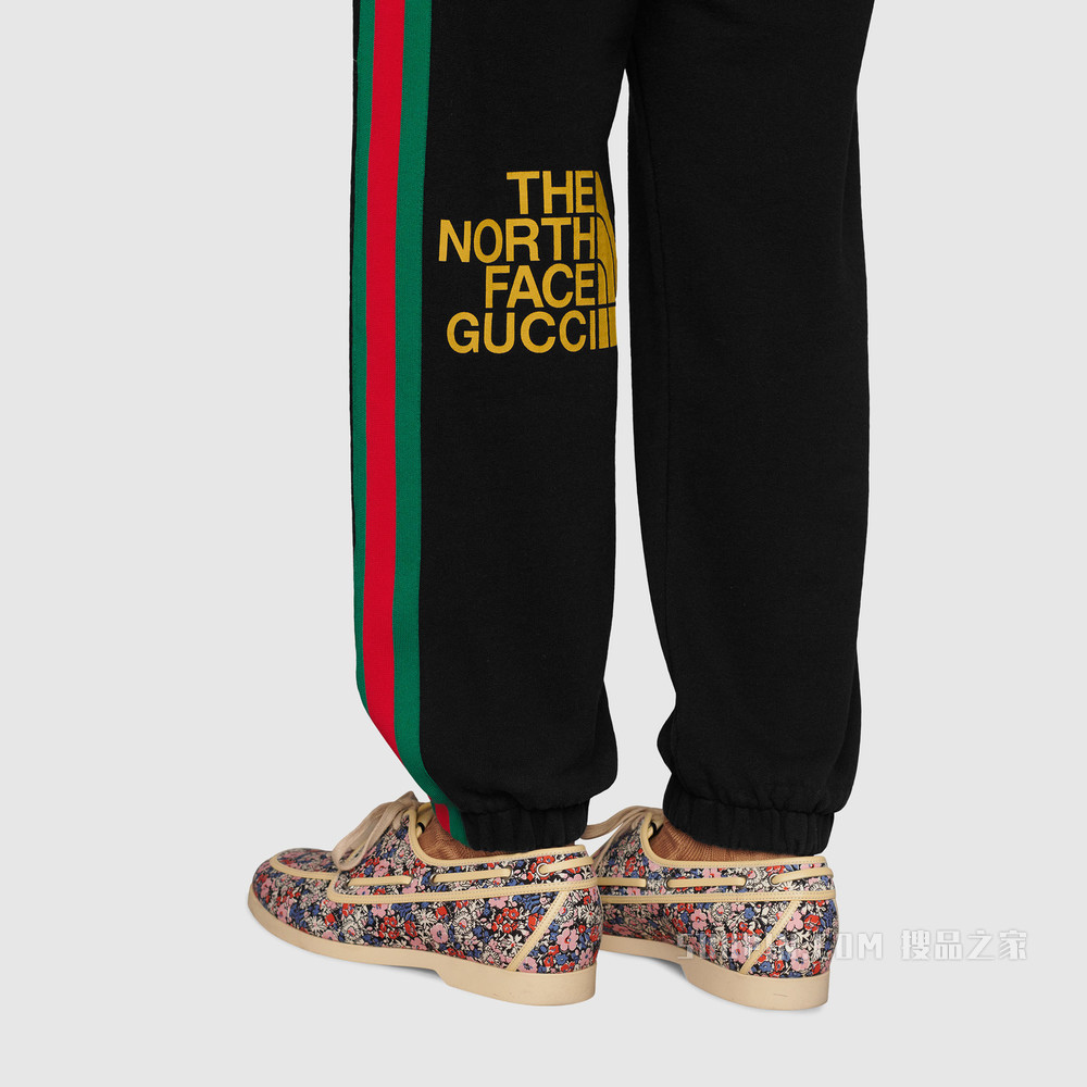The North Face x Gucci联名系列织带印花棉质慢跑长裤 黑色