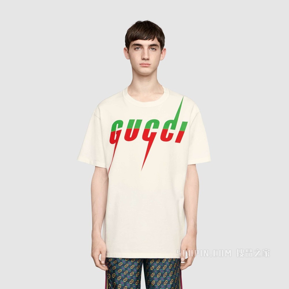Gucci锋刃印花T恤 白色棉布