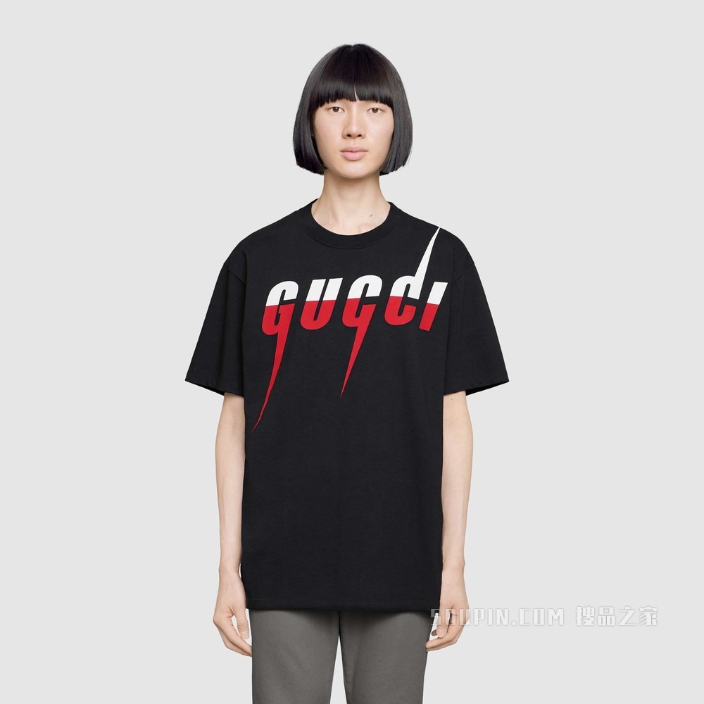 Gucci锋刃印花T恤 黑色棉布