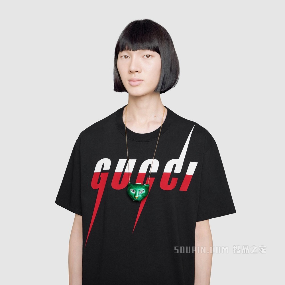 Gucci锋刃印花T恤 黑色棉布