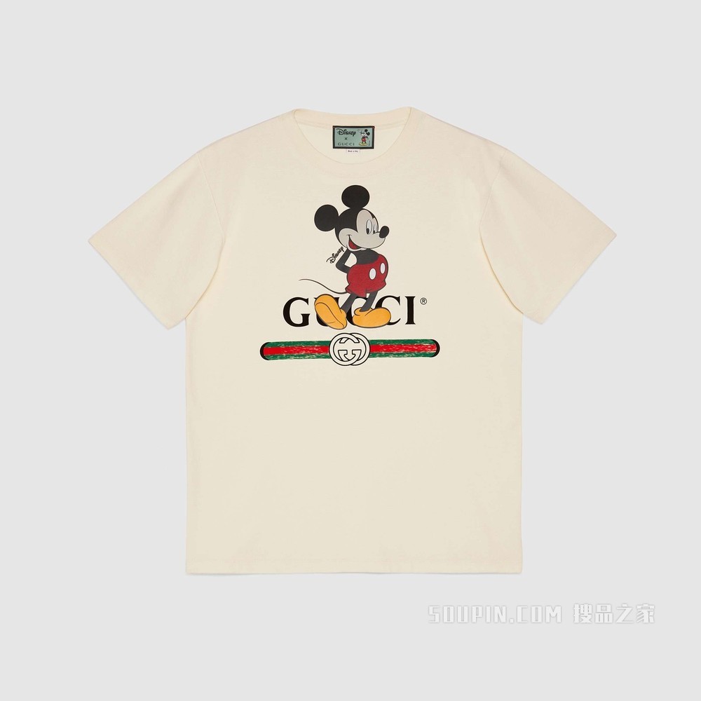 Disney x Gucci超大造型T恤 白色棉布