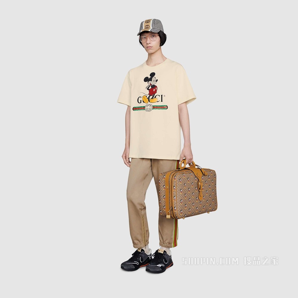 Disney x Gucci超大造型T恤 白色棉布