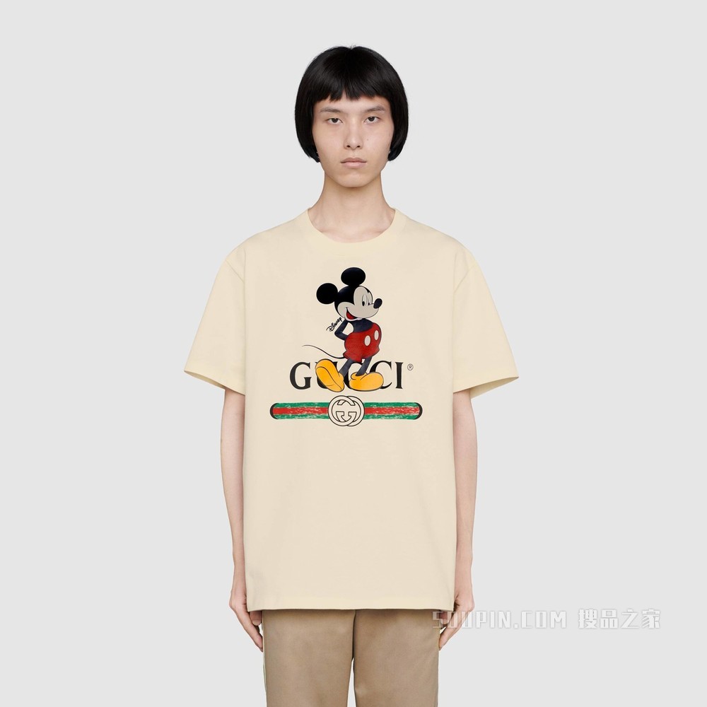 Disney x Gucci超大造型T恤 白色棉布