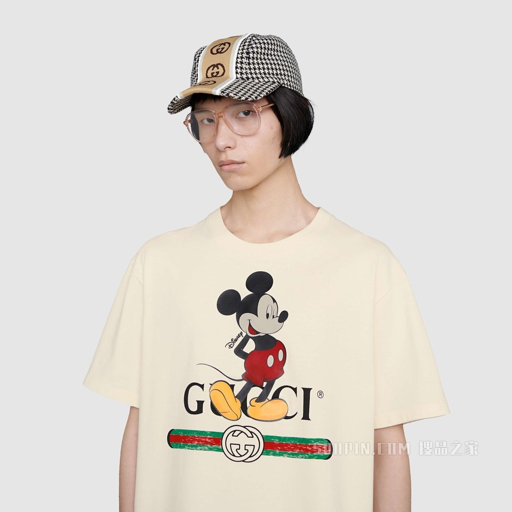 Disney x Gucci超大造型T恤 白色棉布