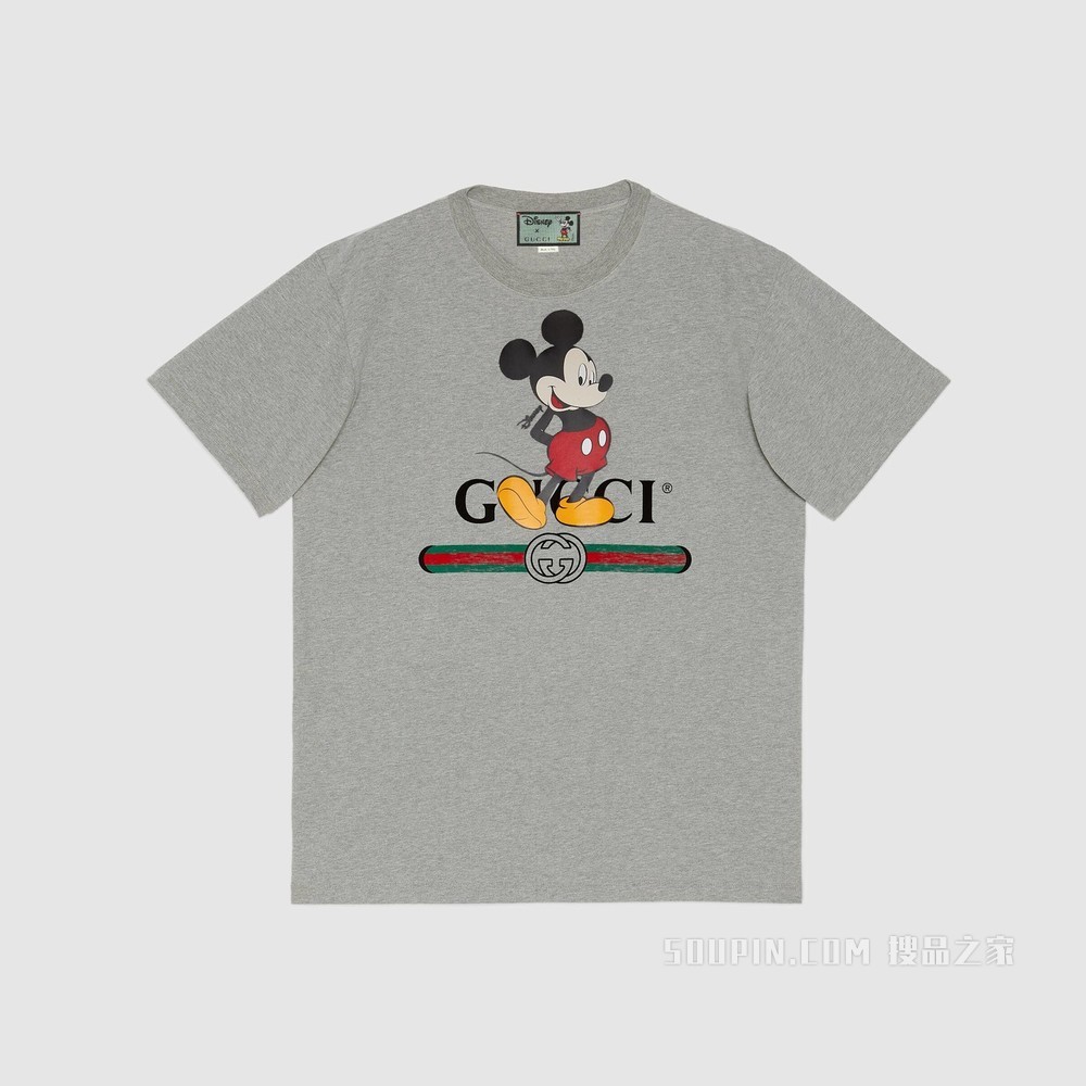 Disney x Gucci超大版型T恤 灰色棉布