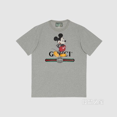 Disney x Gucci超大版型T恤 灰色棉布