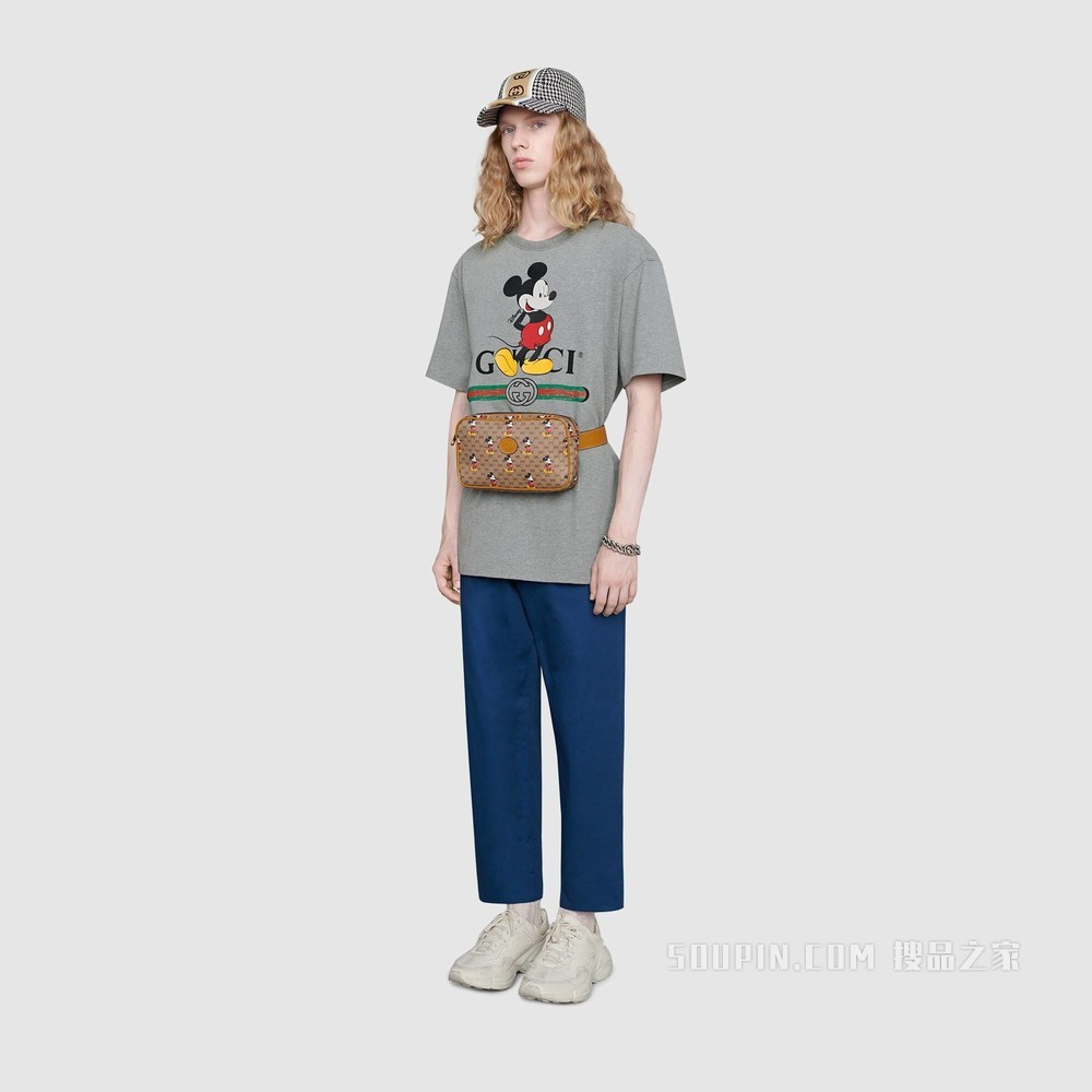 Disney x Gucci超大版型T恤 灰色棉布