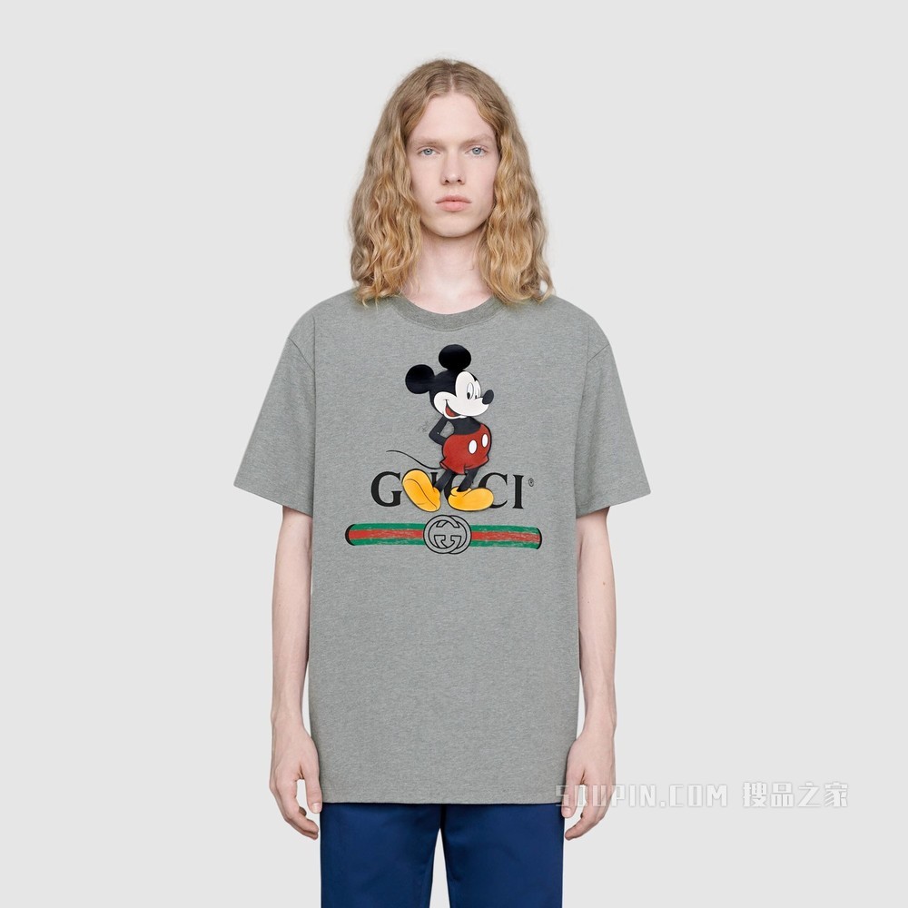 Disney x Gucci超大版型T恤 灰色棉布