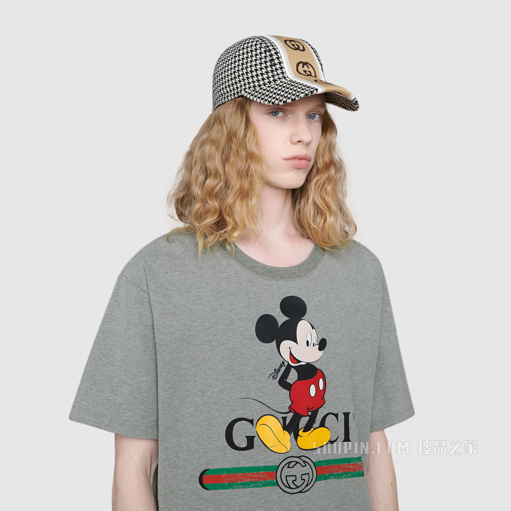 Disney x Gucci超大版型T恤 灰色棉布