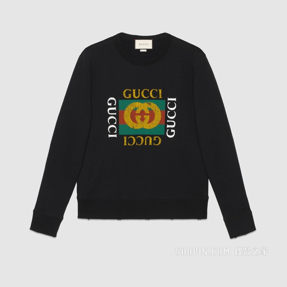Gucci印花纯棉卫衣 黑色针织棉