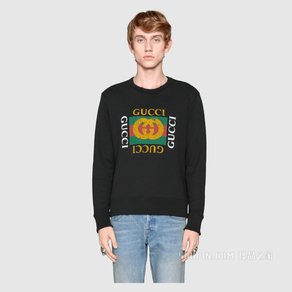 Gucci印花纯棉卫衣 黑色针织棉