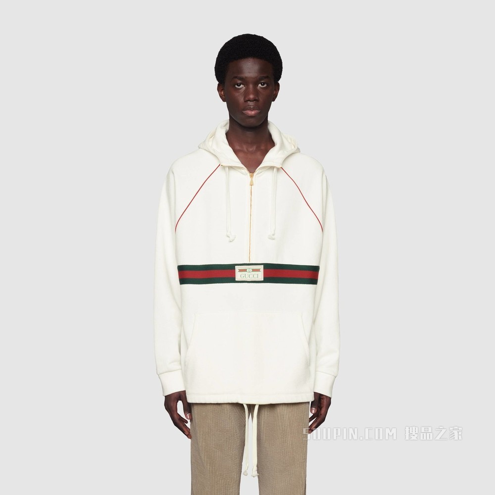 饰织带和Gucci标签卫衣 象牙白