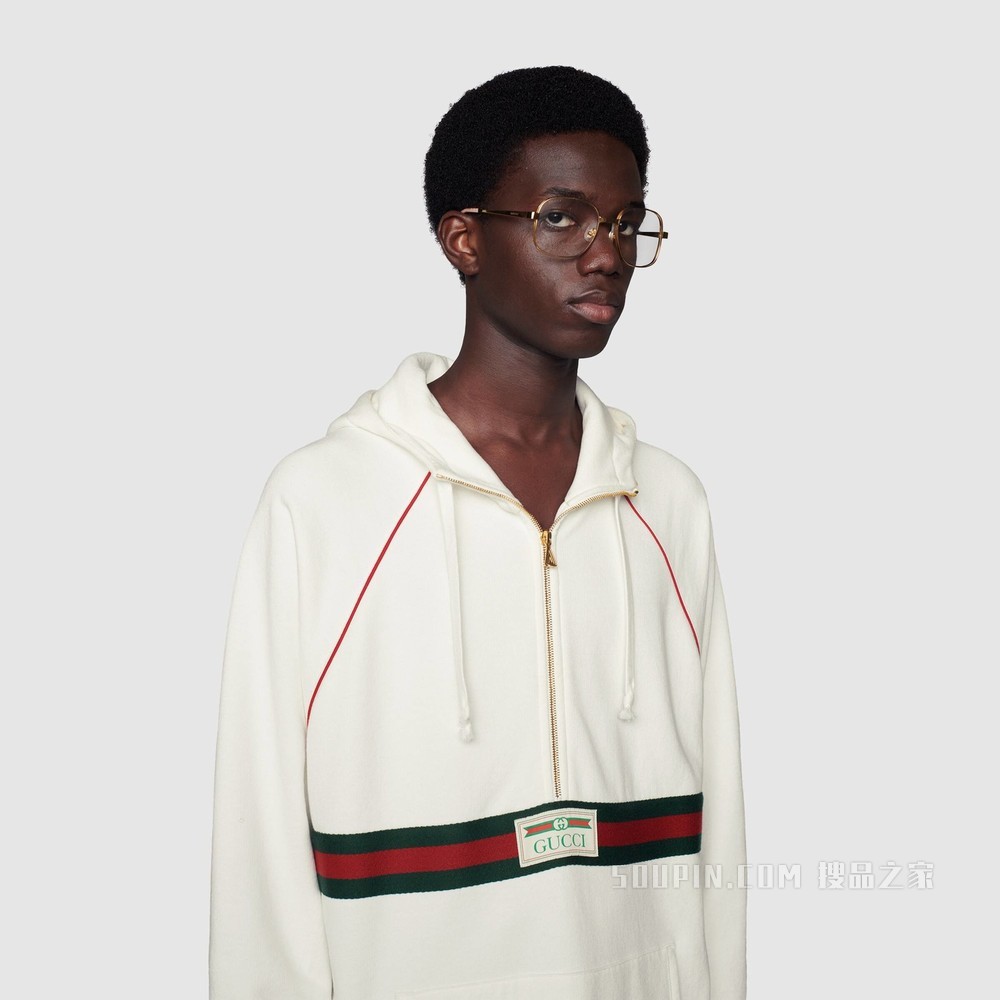 饰织带和Gucci标签卫衣 象牙白