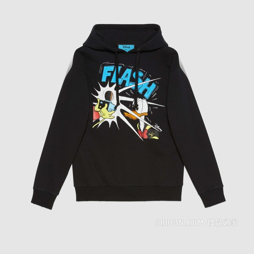 Disney x Gucci唐老鸭印花兜帽卫衣 黑色