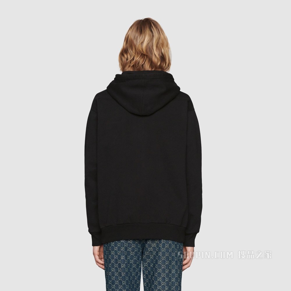 Disney x Gucci唐老鸭印花兜帽卫衣 黑色