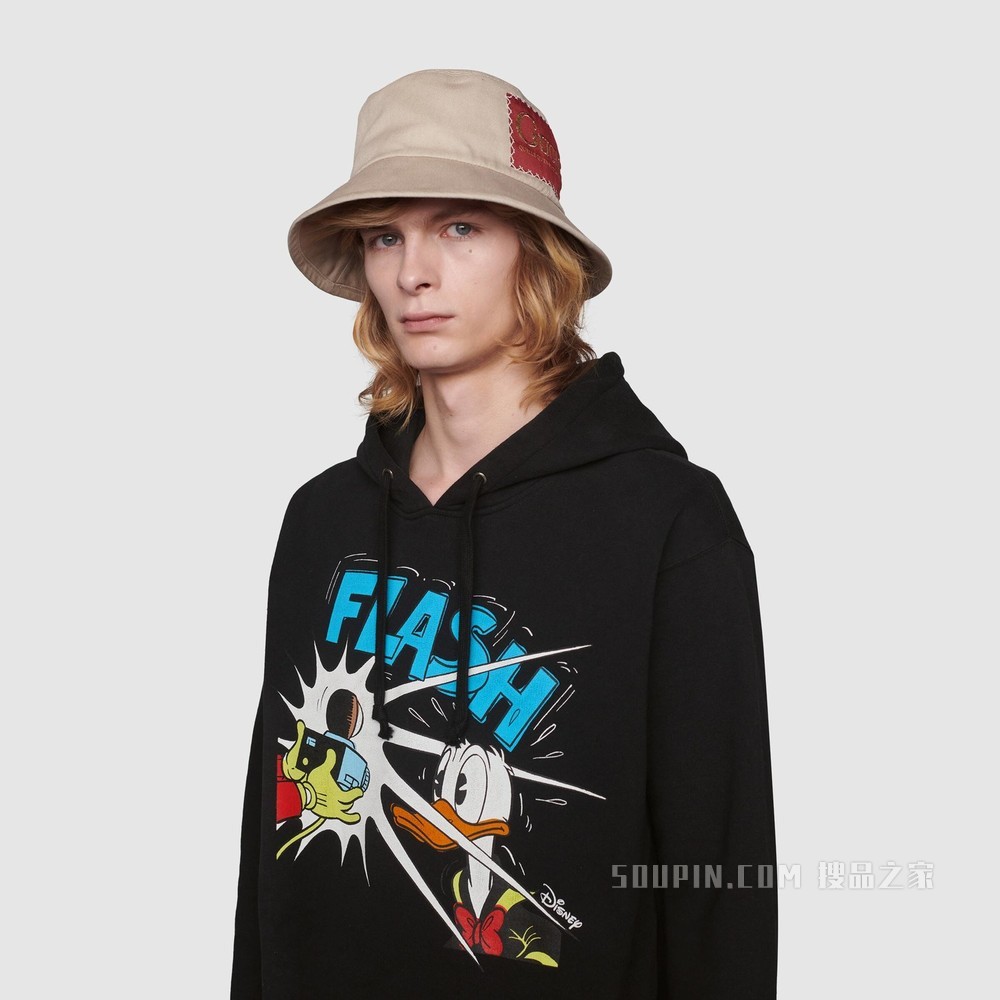 Disney x Gucci唐老鸭印花兜帽卫衣 黑色