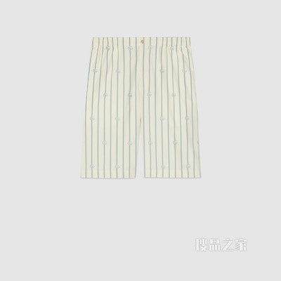 双G条纹棉质短裤 象牙白/浅蓝色棉布