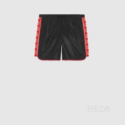 标志条纹尼龙泳裤 黑色尼龙