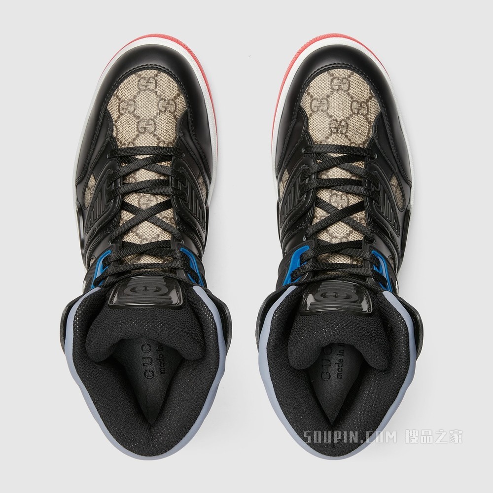 Gucci Basket男士高帮球鞋 黑色可持续材料Demetra