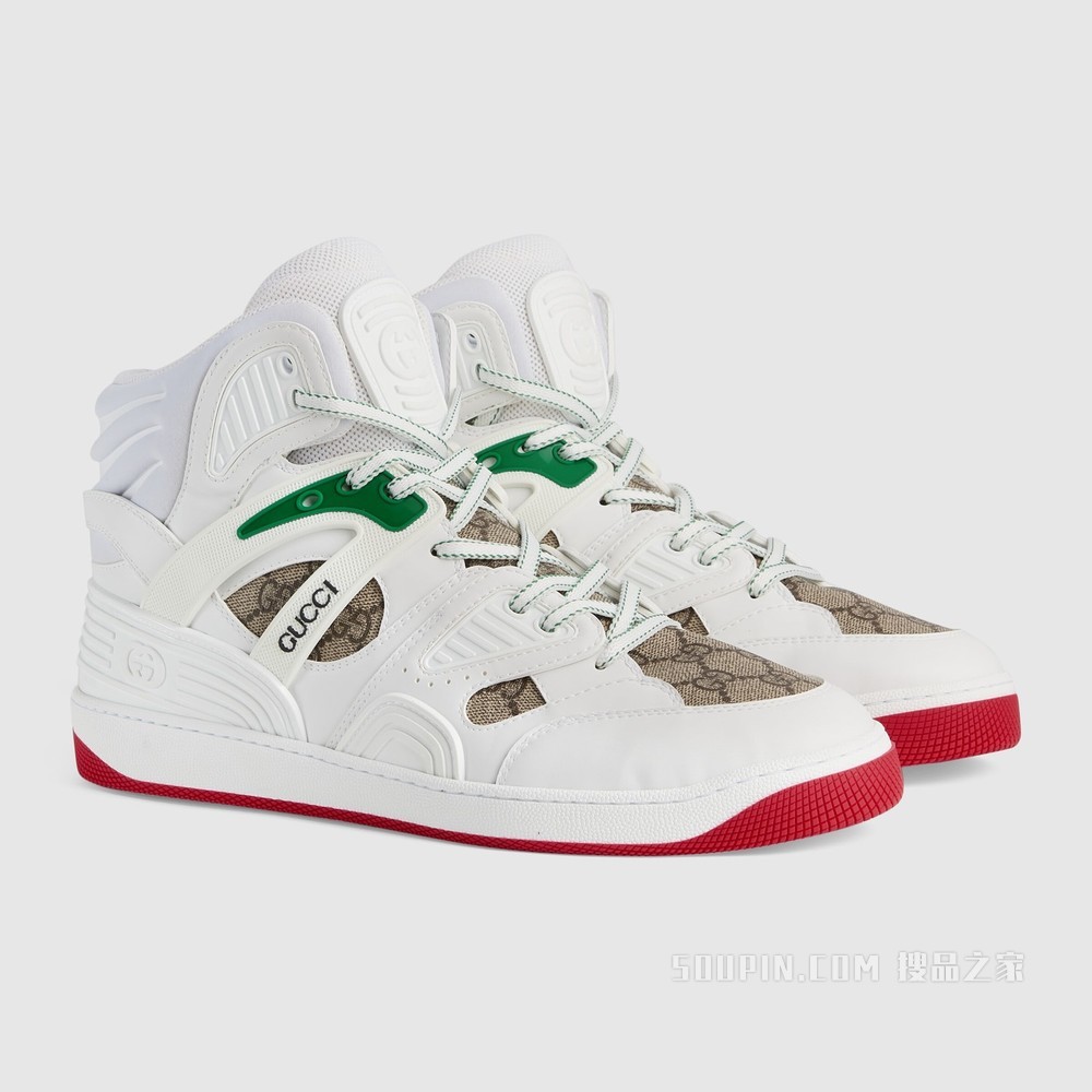 Gucci Basket男士高帮球鞋 白色可持续材料Demetra