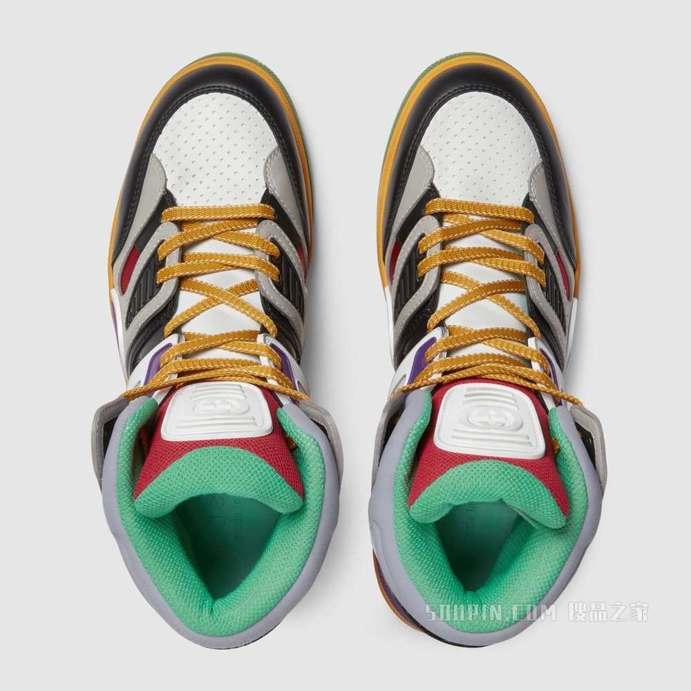 Gucci Basket男士高帮球鞋 黑色可持续材料Demetra