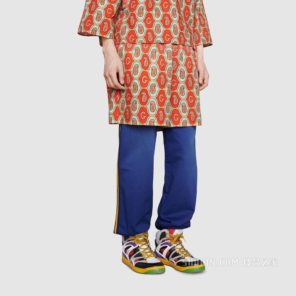 Gucci Basket男士高帮球鞋 黑色可持续材料Demetra