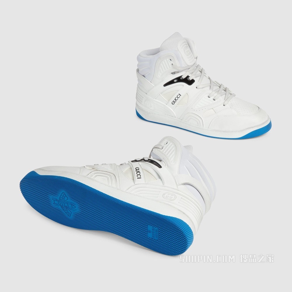 Gucci Basket男士高帮球鞋 白色可持续材料Demetra
