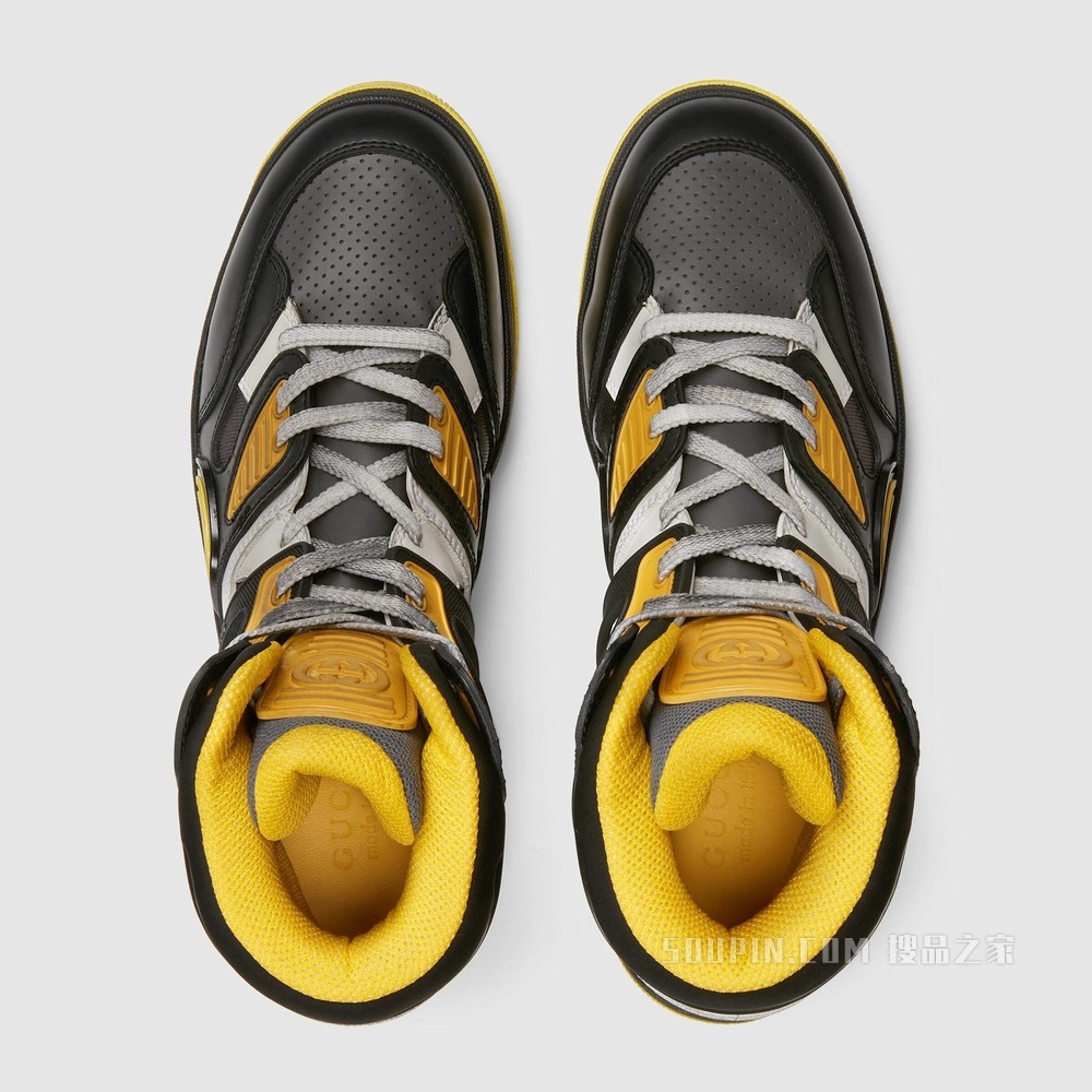 Gucci Basket男士高帮球鞋 黑色可持续材料Demetra