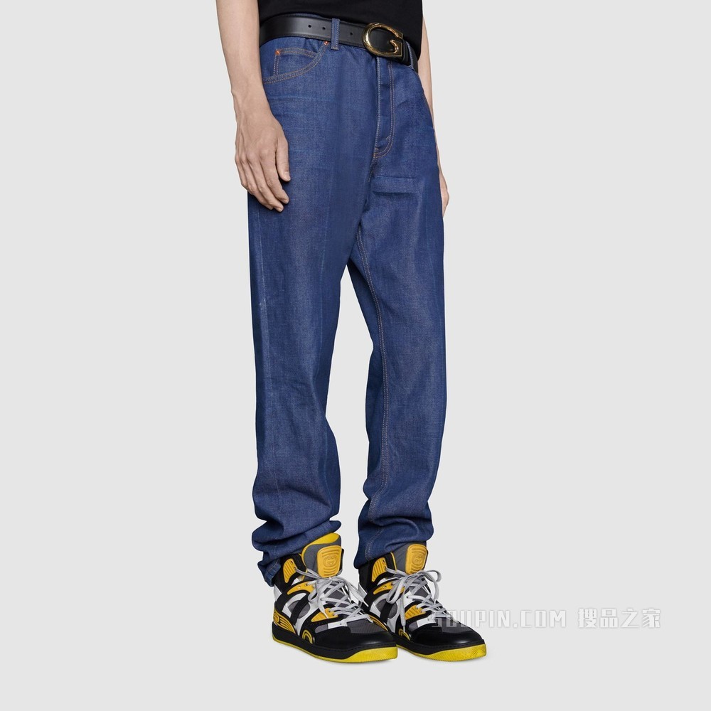 Gucci Basket男士高帮球鞋 黑色可持续材料Demetra