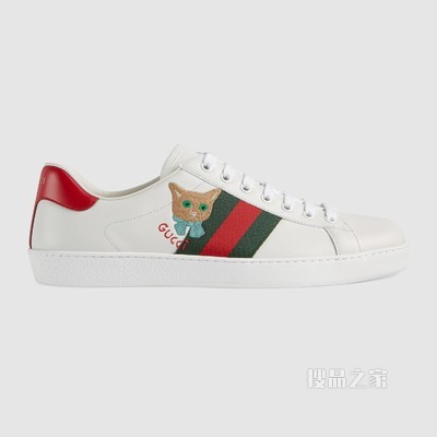 Ace系列男士猫咪刺绣运动鞋 白色皮革