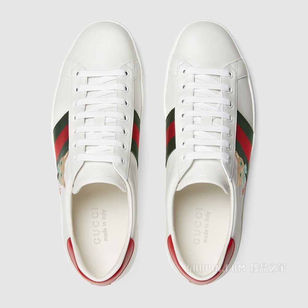 Ace系列男士猫咪刺绣运动鞋 白色皮革