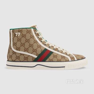 Gucci Tennis 1977系列男士高帮运动鞋 米色和乌木色GG帆布