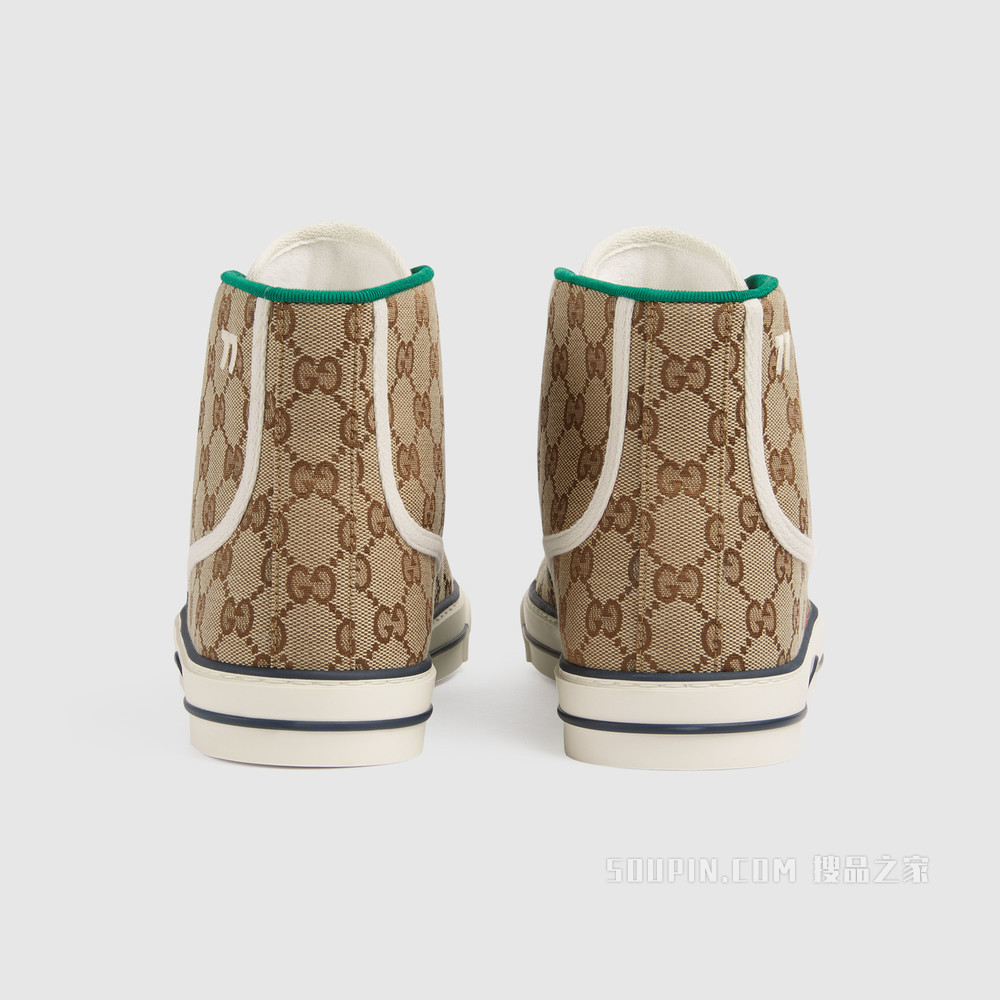 Gucci Tennis 1977系列男士高帮运动鞋 米色和乌木色GG帆布