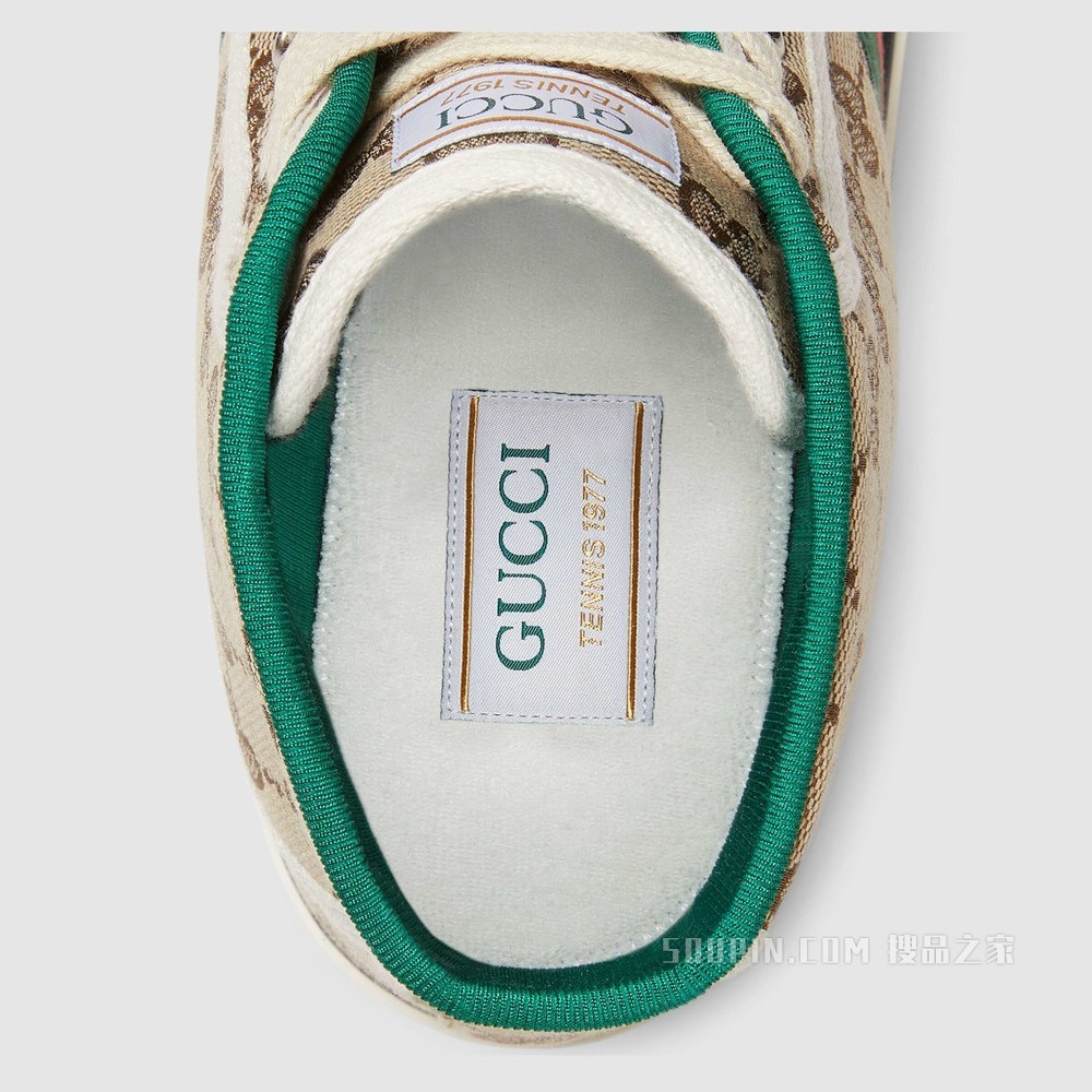 Gucci Tennis 1977系列男士高帮运动鞋 米色和乌木色GG帆布