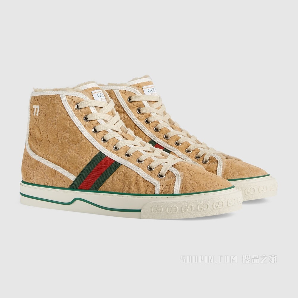 Gucci Tennis 1977系列男士运动鞋 奶黄色绒面材质