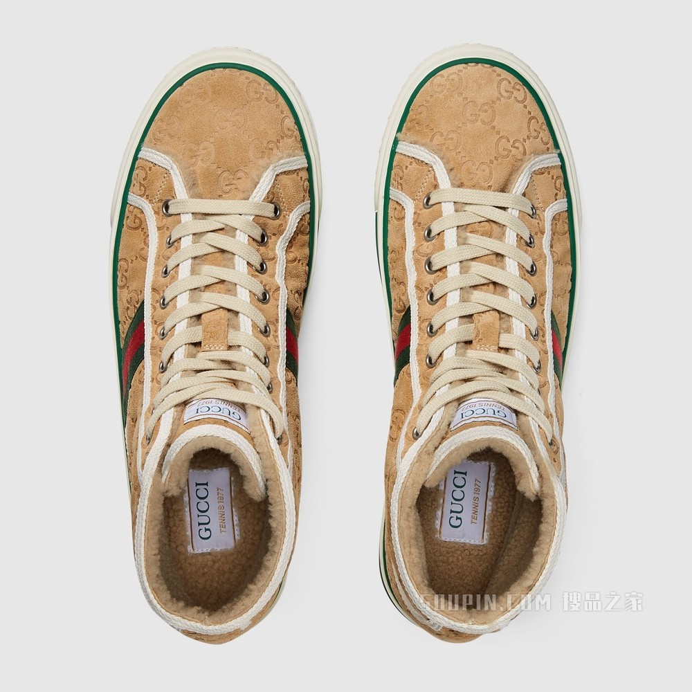 Gucci Tennis 1977系列男士运动鞋 奶黄色绒面材质