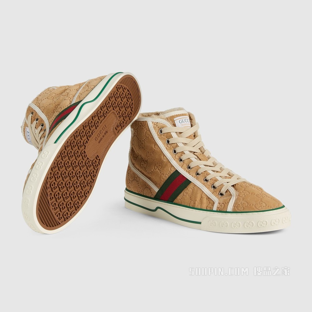 Gucci Tennis 1977系列男士运动鞋 奶黄色绒面材质