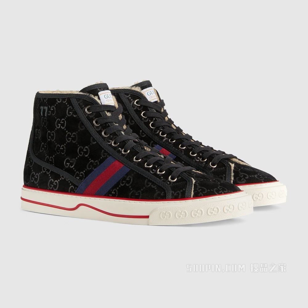 Gucci Tennis 1977系列男士运动鞋 黑色绒面材质
