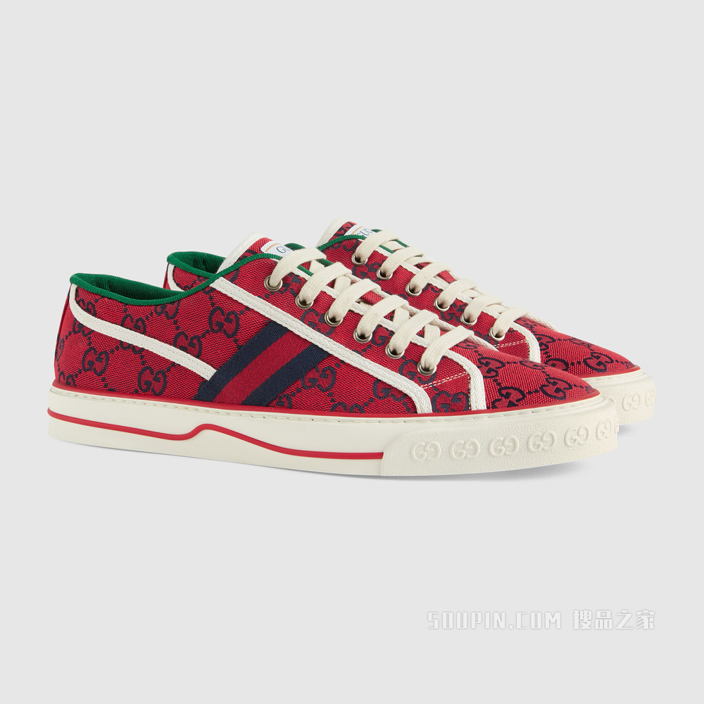 古驰520特别系列Tennis 1977男士运动鞋 红色和蓝色GG帆布