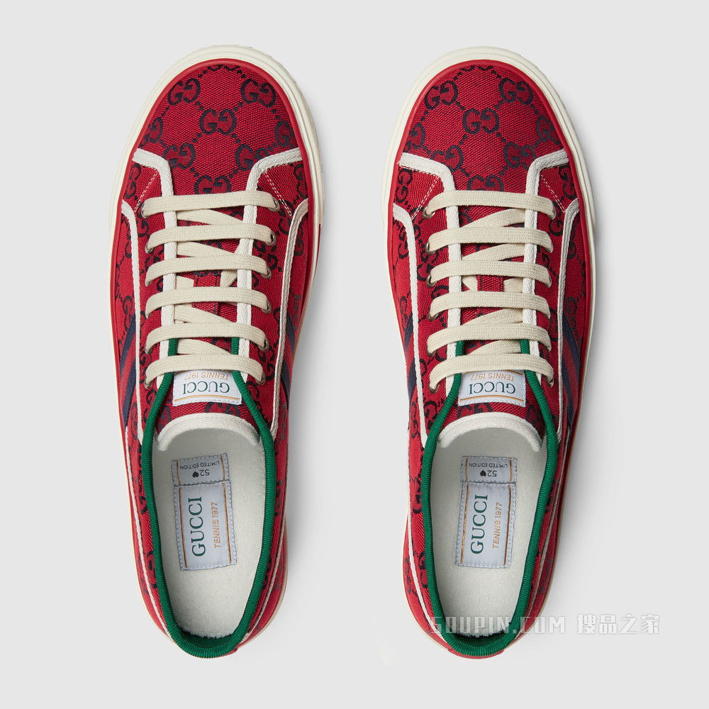 古驰520特别系列Tennis 1977男士运动鞋 红色和蓝色GG帆布