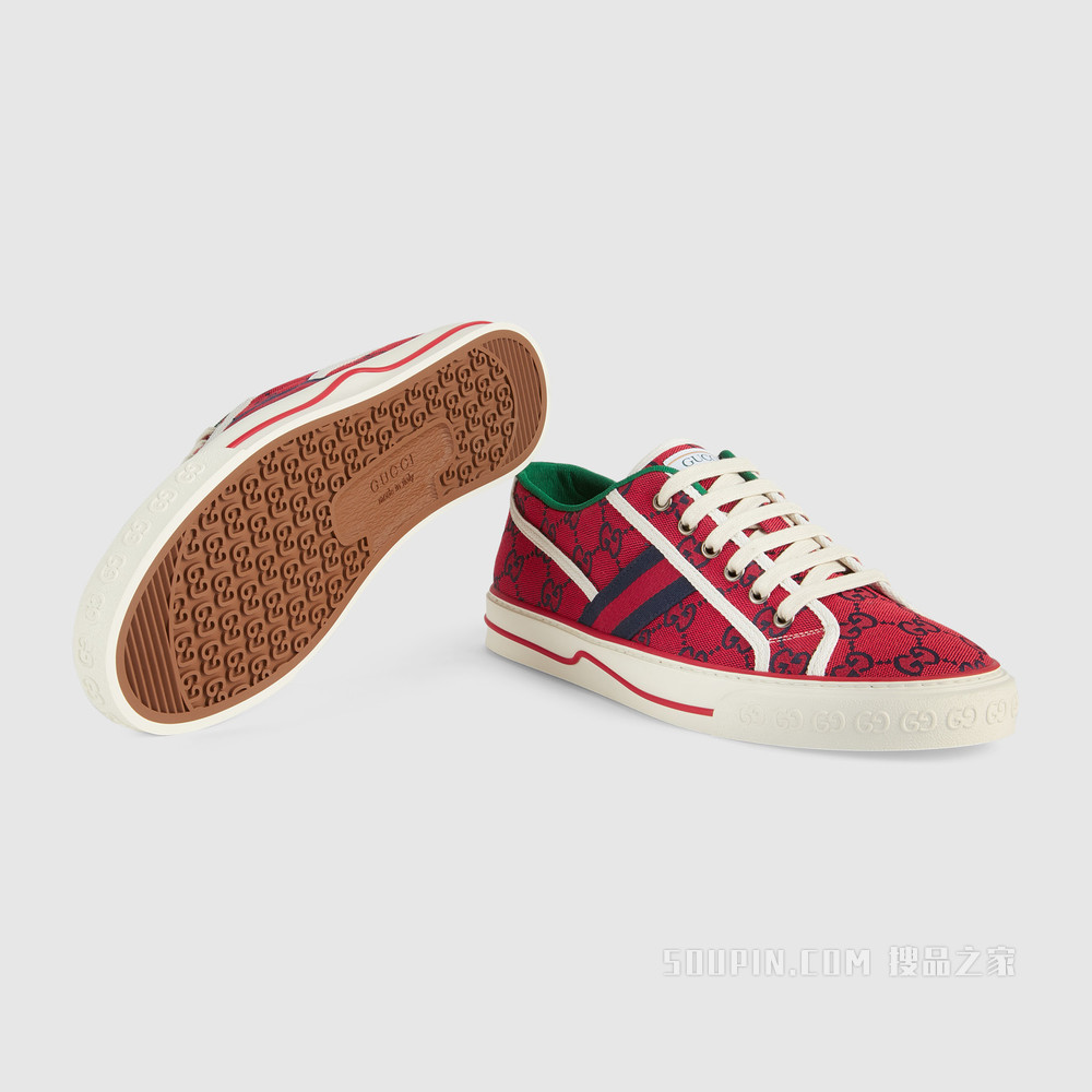 古驰520特别系列Tennis 1977男士运动鞋 红色和蓝色GG帆布