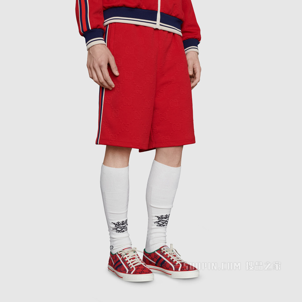 古驰520特别系列Tennis 1977男士运动鞋 红色和蓝色GG帆布