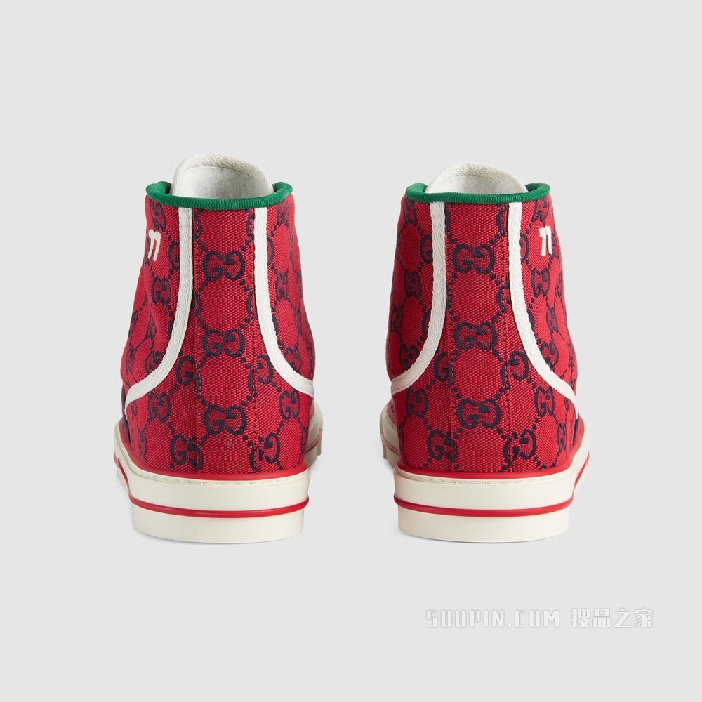 古驰520特别系列Tennis 1977男士高帮运动鞋 红色和蓝色GG帆布