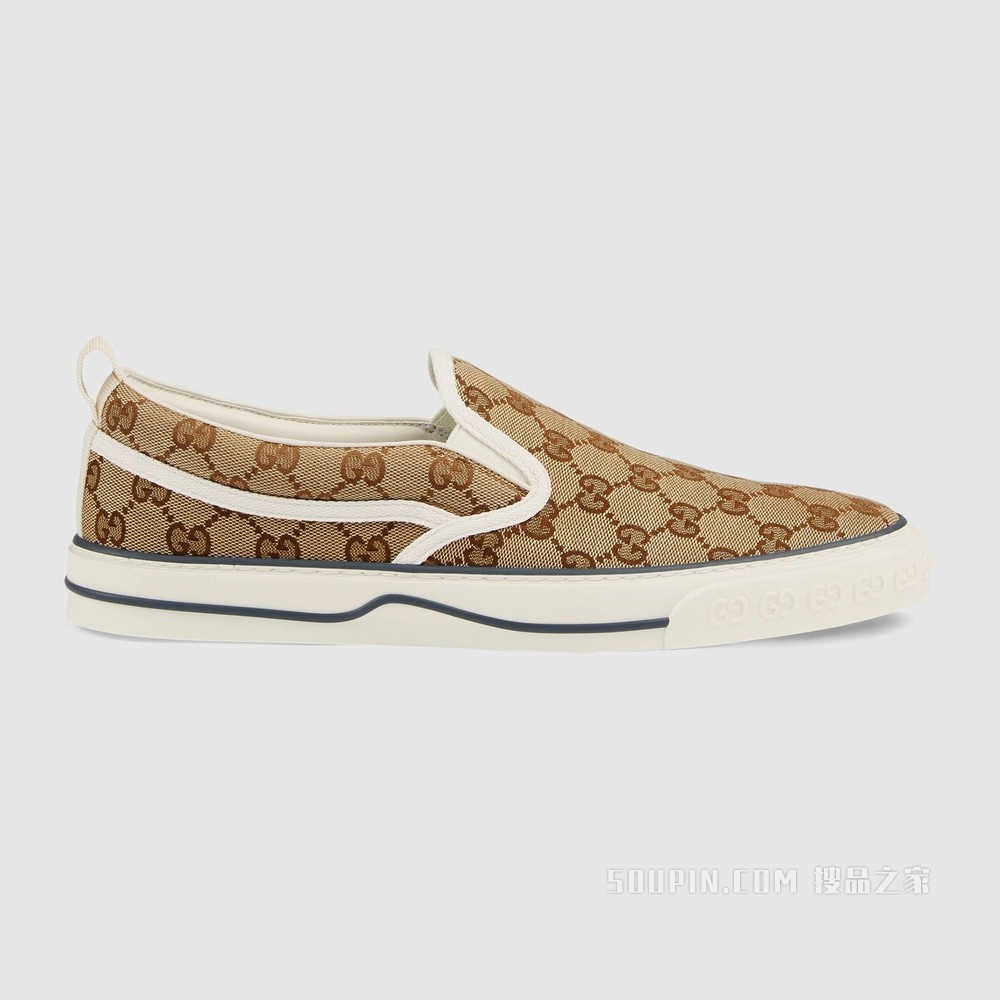 Gucci Tennis 1977系列男士便鞋 米色和乌木色GG帆布
