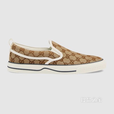 Gucci Tennis 1977系列男士便鞋 米色和乌木色GG帆布