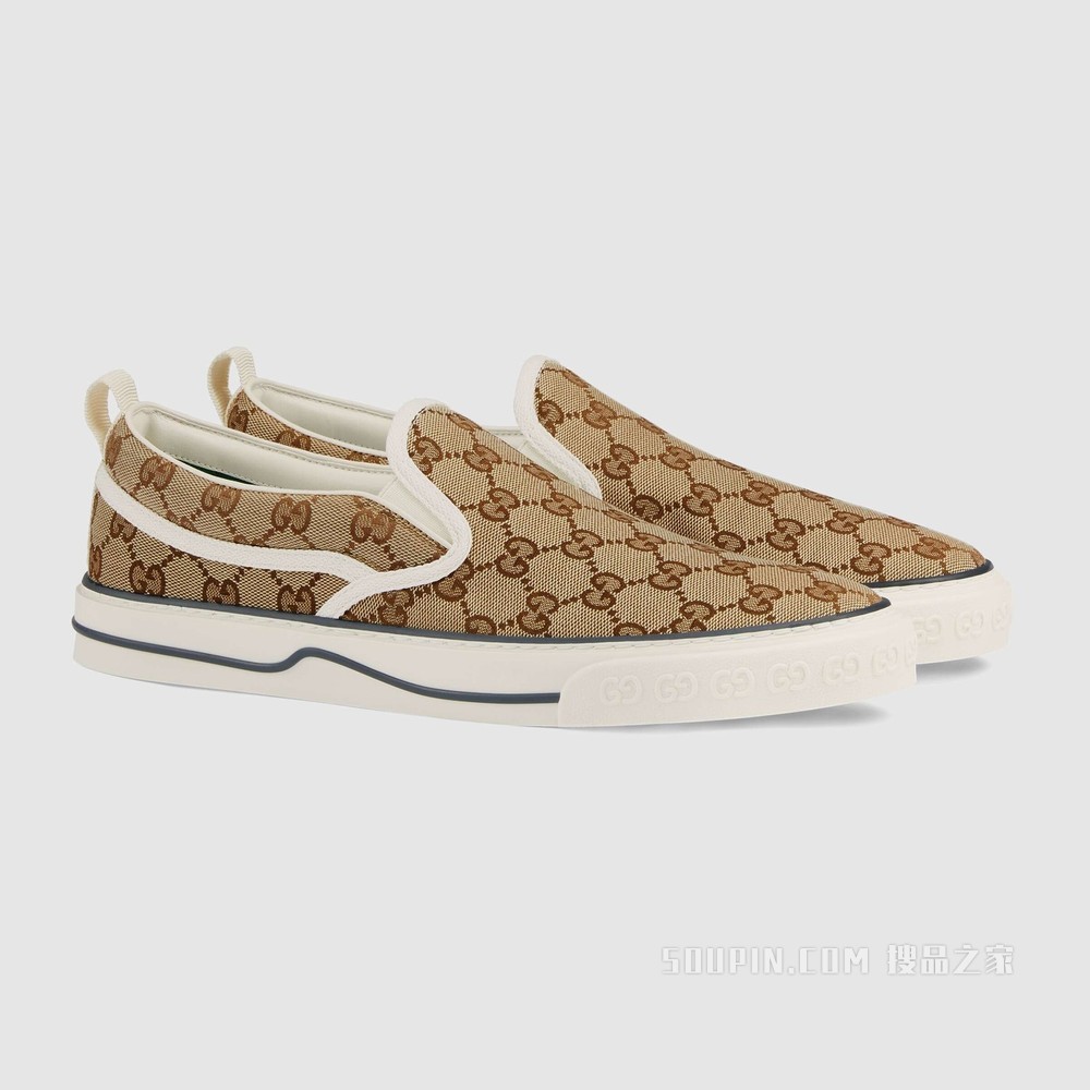 Gucci Tennis 1977系列男士便鞋 米色和乌木色GG帆布