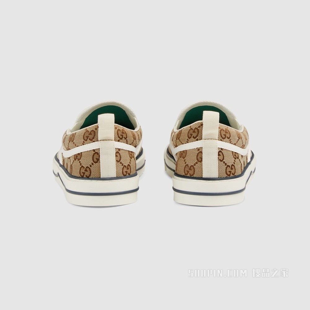 Gucci Tennis 1977系列男士便鞋 米色和乌木色GG帆布