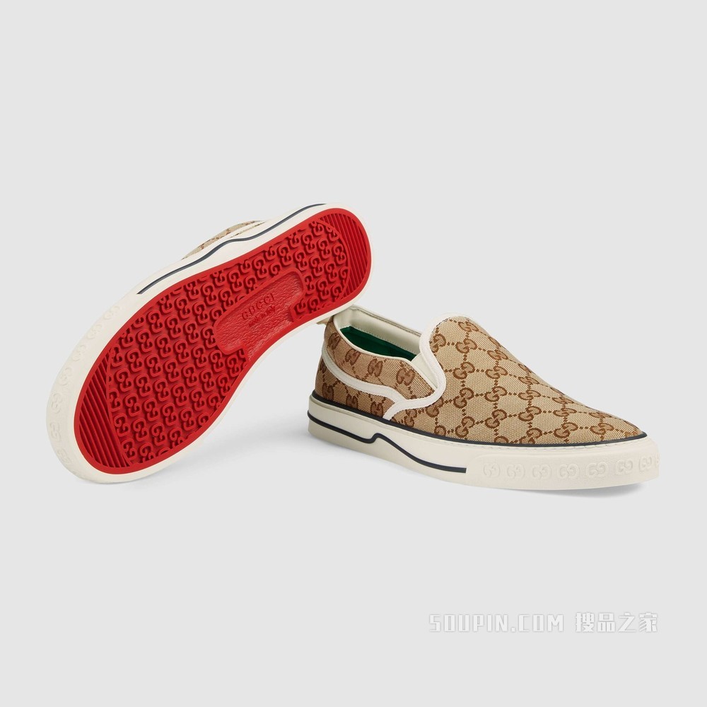 Gucci Tennis 1977系列男士便鞋 米色和乌木色GG帆布